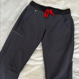 Figs Gray Cargo Pants with Tapered Leg and Elastic Waistband